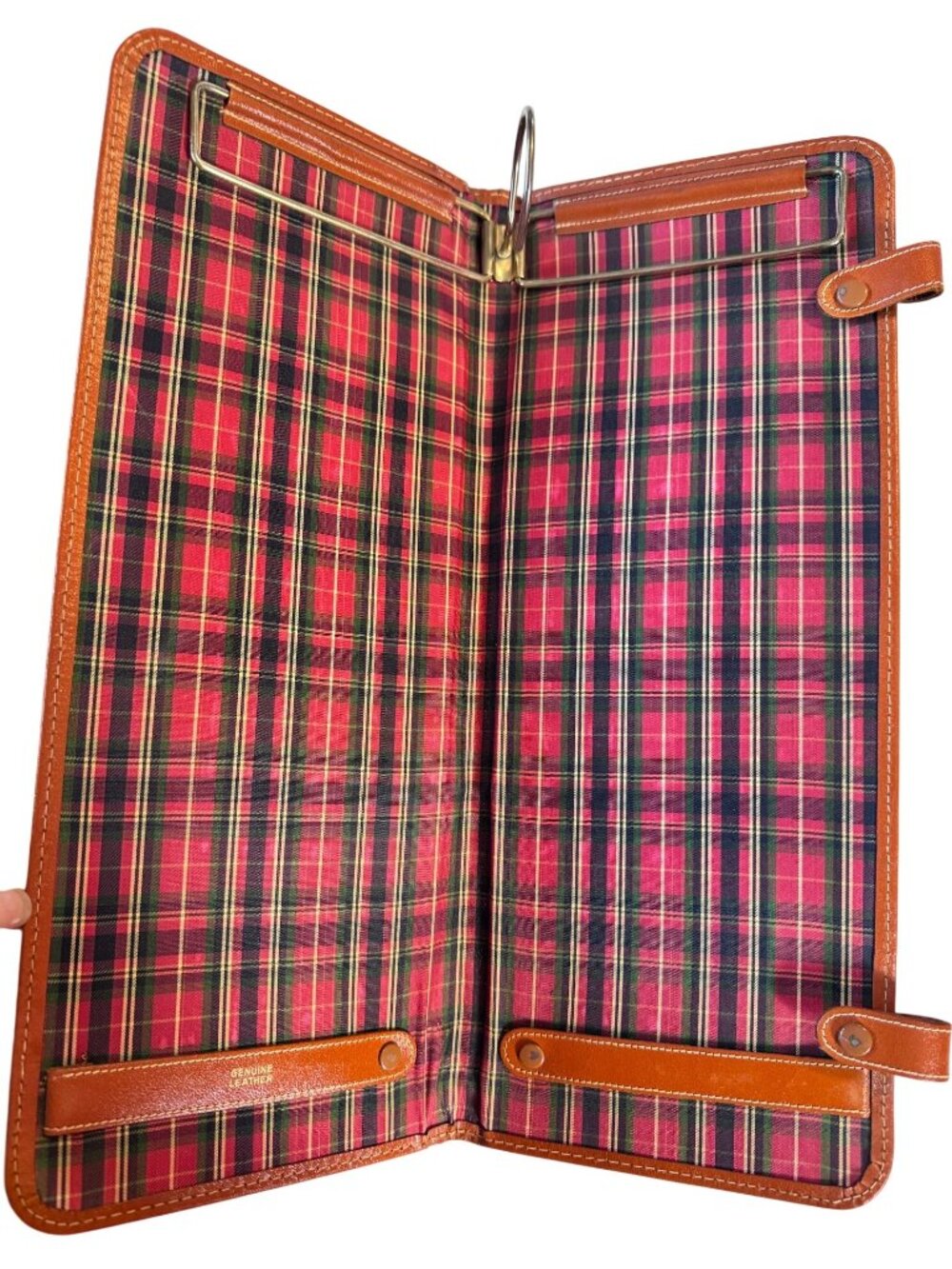 Vintage Mid Century Leather Necktie Travel Case Organizer Plaid Lining - Picture 9 of 13
